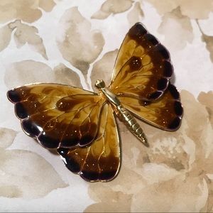 Vintage Butterfly Brooch with Brown & Gold Pattern